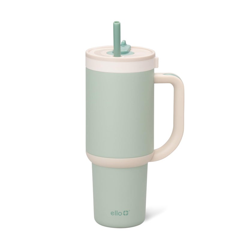 Ello Oasis 30 oz Tumbler with Handle Retracting Straw Reusable Insulated Stainless Steel Cup 100 Leakproof Gifts for Teens Women Men Keeps cold for 24 Hours Cup Holder Friendly Pistachio