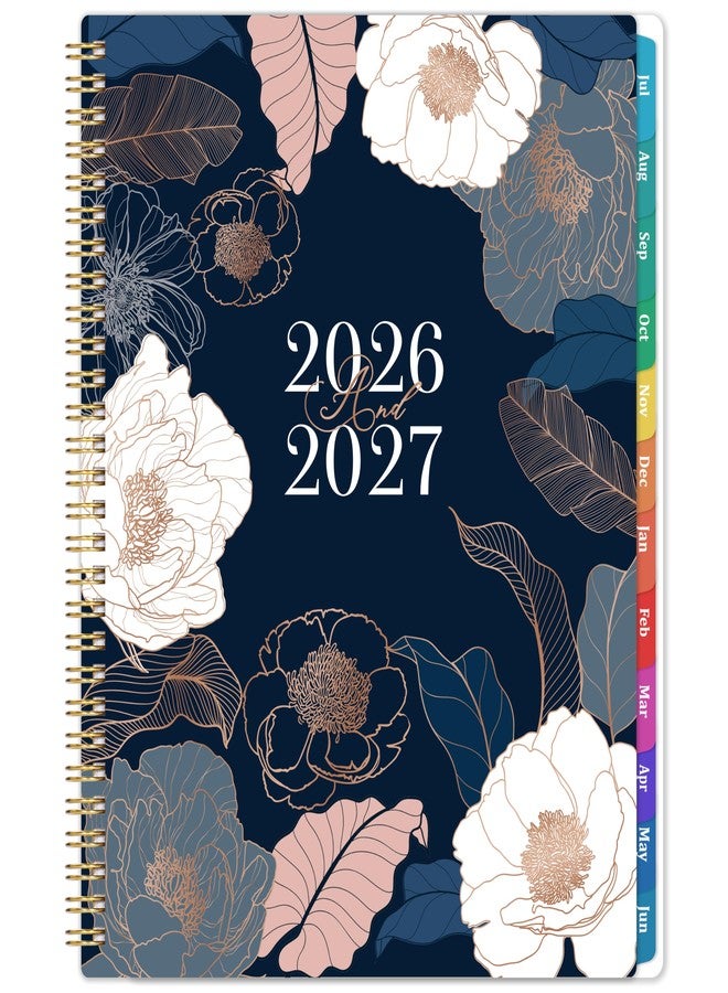 Pinchoco مخطط 2026-2027 - مخطط أكاديمي 2026-2027، من يوليو 2026 إلى يونيو 2027، مقاس 9 × 11 بوصة، مخطط تقويم 2026-2027، أسبوعي وشهري مع فواصل ملونة، سلك مزدوج قوي، جيب خلفي - نقش زهري - Image 1