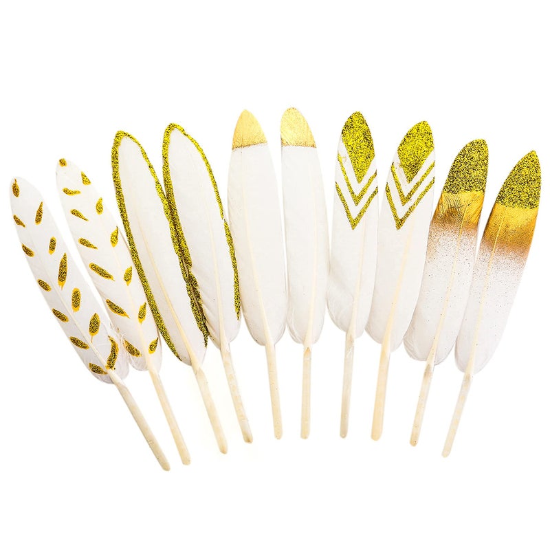 Ballinger 50Pcs 5 Style Natural Goose Feathers Clothing Accessories Pack of Mixed Gold Dipped White for Dream CatcherEaster DecorChristmas Clothingand Baby Shower Decorations