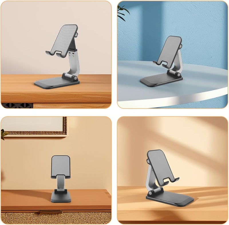 2pcs Foldable Cell Phone and Tablet Stand for Office Desk, Carbon Steel Adjustable Angle Holder in Black, Compact Portable Smartphone Bracket for Live Streaming and Desktop Use - Image 3