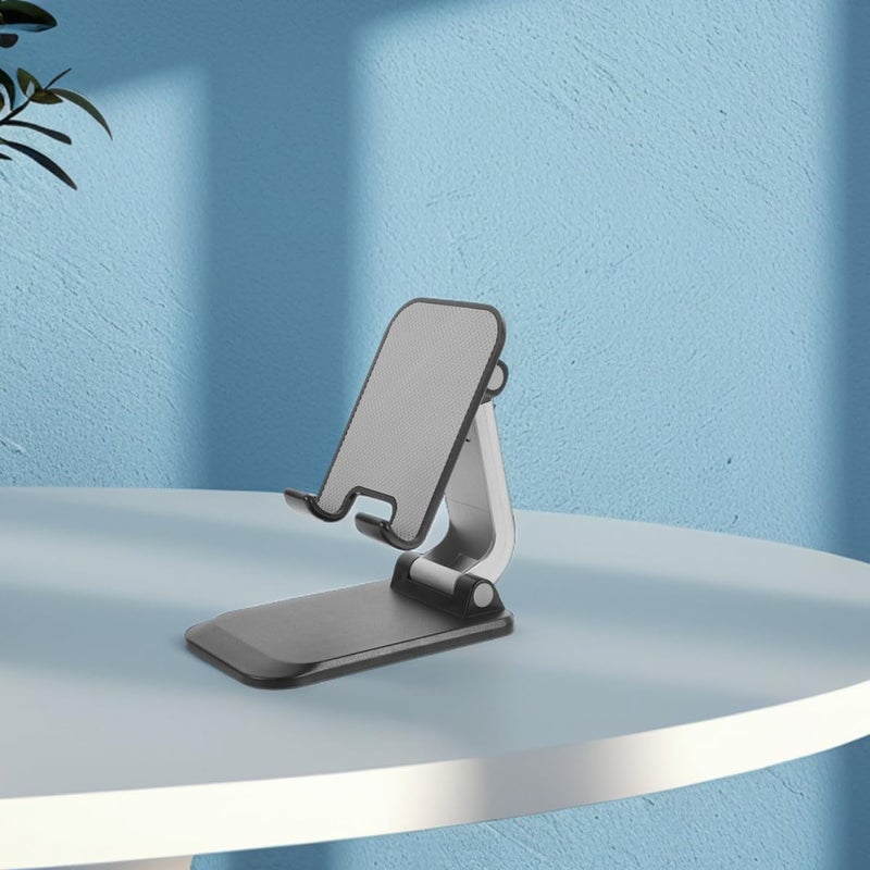 2pcs Foldable Cell Phone and Tablet Stand for Office Desk, Carbon Steel Adjustable Angle Holder in Black, Compact Portable Smartphone Bracket for Live Streaming and Desktop Use - Image 5
