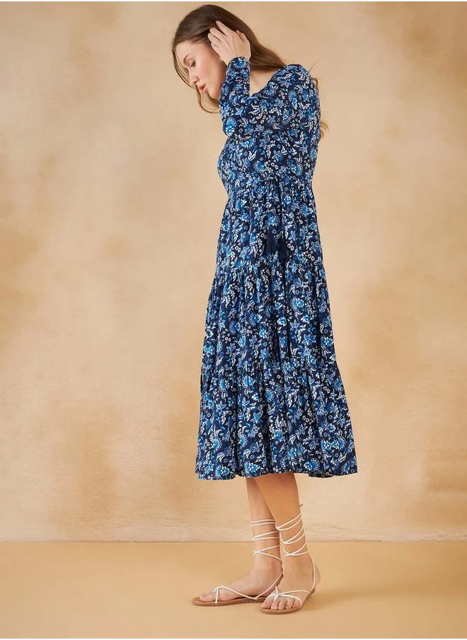 FEMELLA Floral Tiered Midi Dress