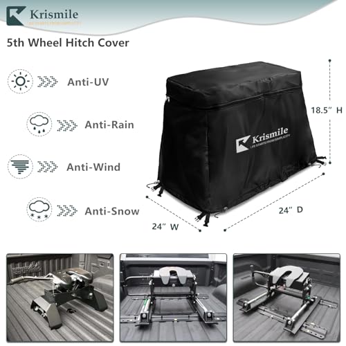 Krismile 5th Wheel Hitch Cover with Plush LiningHeavy Duty Waterproof UVproof Fifth Wheel Trailer Hitch Cover Fits 15K26K 5th Wheel HitchOnly CoverBlack - Image 3