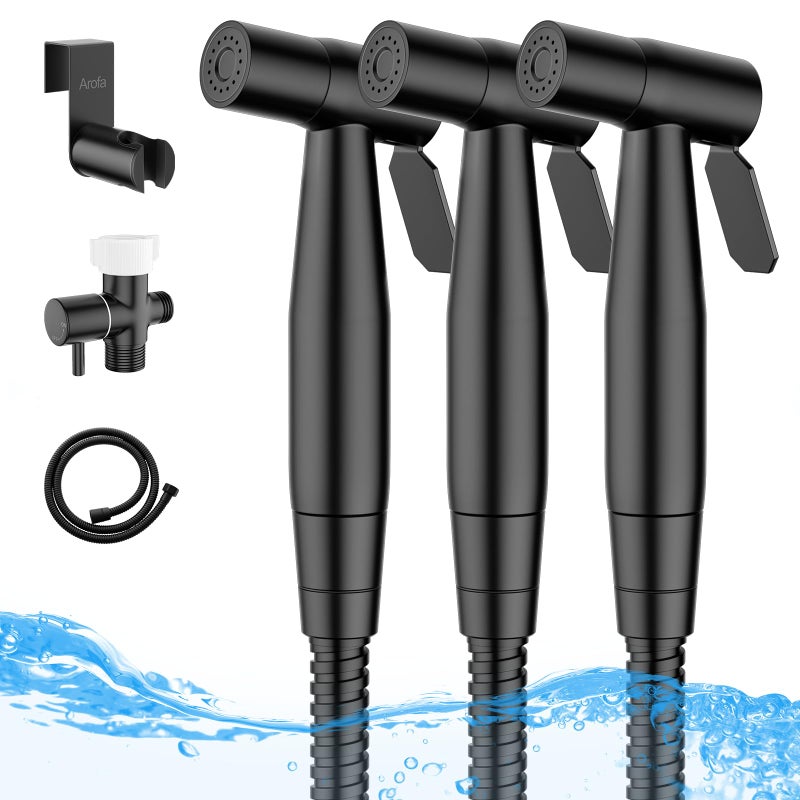 Arofa Handheld Toilet Bidet Sprayer for ToiletAdjustable Water Pressure Control with Bidet Hose for Feminine Wash Stainless Steel Brushed Nickel Bidet Faucet Cloth Diaper for Baby Wash Black3 Pack