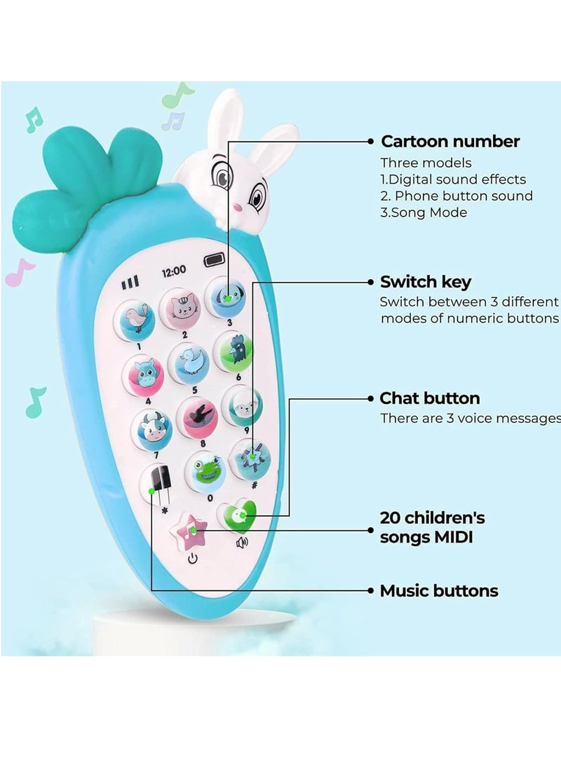 Toy Phone - Kids Phone, Music & Light (Carrot & Rabbit Shape) Light Green by TOYS-EGYPT - Image 4