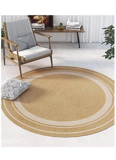 HOME TASTE TOMSUN 100 Cm Jute Braided Rug Round Natural Hand Woven Reversible Rugs Indoor Area Rug Natural Round Floor Rug Handmade Natural Carpet Jute Floor Rug Natural Kitchen Mat  - Image 1