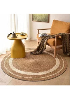 HOME TASTE TOMSUN 100 Cm Jute Braided Rug Round Natural Hand Woven Reversible Rugs Indoor Area Rug Natural Round Floor Rug Handmade Natural Carpet Jute Floor Rug Natural Kitchen Mat  - Image 4