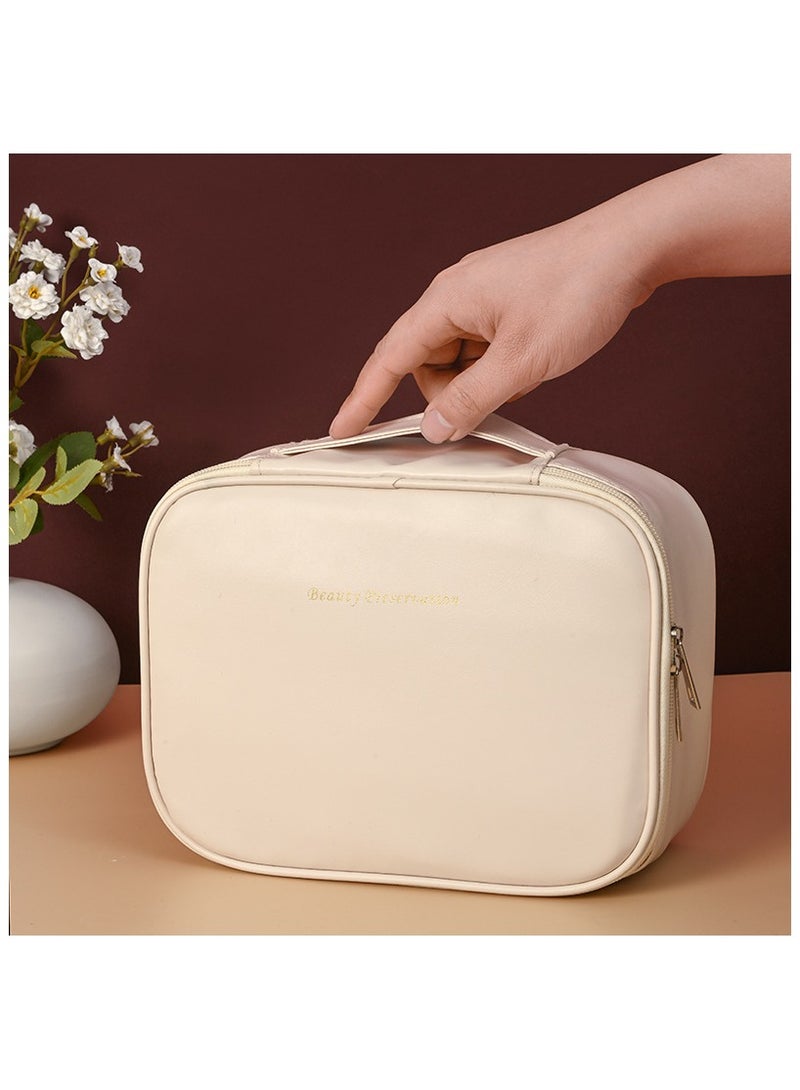 New Arrival Split Compartment Cosmetic Bag Large Capacity High-end Multifunctional Cosmetic Toilet Storage Bag (Apricot Milk White) - Image 1