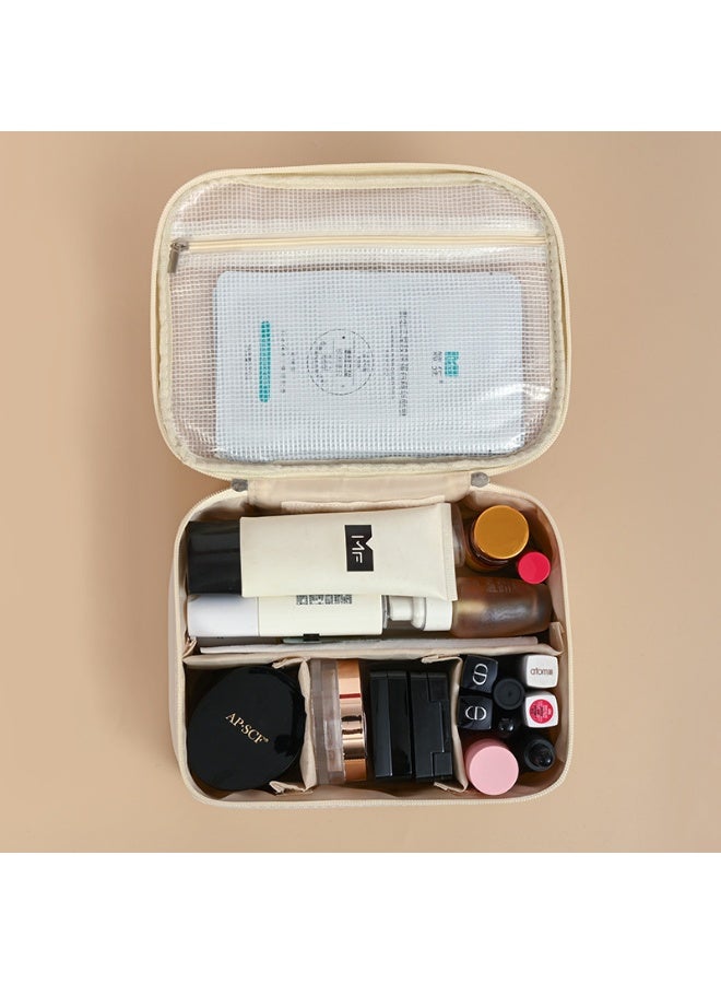 New Arrival Split Compartment Cosmetic Bag Large Capacity High-end Multifunctional Cosmetic Toilet Storage Bag (Apricot Milk White) - Image 3