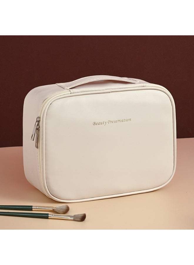 New Arrival Split Compartment Cosmetic Bag Large Capacity High-end Multifunctional Cosmetic Toilet Storage Bag (Apricot Milk White) - Image 4