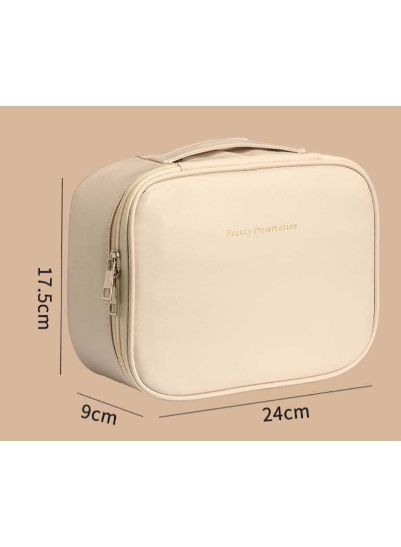 New Arrival Split Compartment Cosmetic Bag Large Capacity High-end Multifunctional Cosmetic Toilet Storage Bag (Apricot Milk White) - Image 5