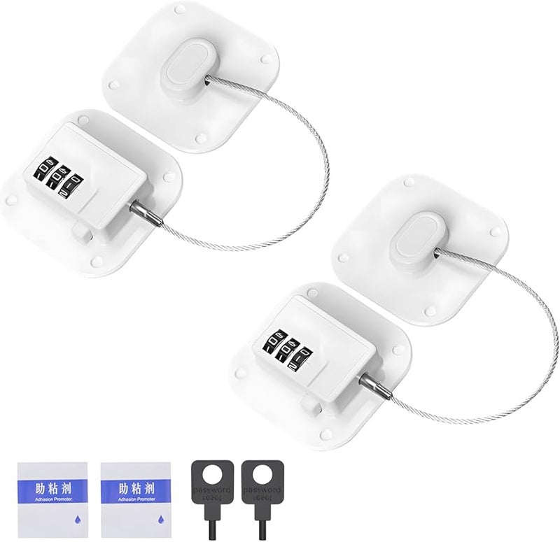 2 Pcs Fridge Combination Locks with Keys for Cabinets Windows Drawers Safety Non Drill - Image 2