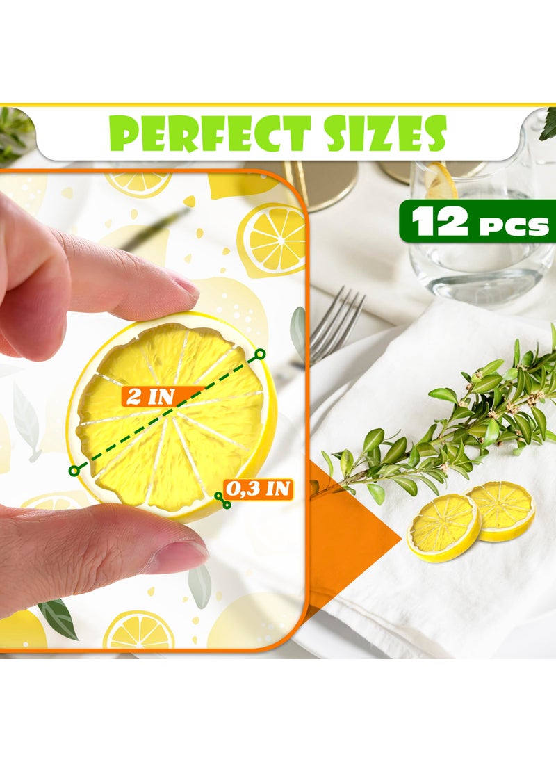 SIMAX 12Pcs Fake Lemon Slices Artificial - Fruit Party Decorations Fake Lemon Fruit Decorations for Party Lemon Kitchen Decoration - Simulation Yellow Lemon Home Kitchen - 2 Inch Plastic Fruit Decor Kitchen  - Image 2