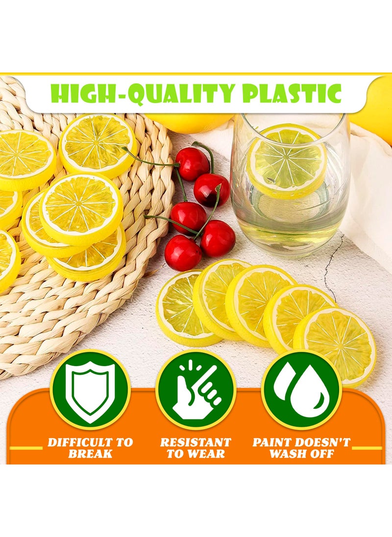 SIMAX 12Pcs Fake Lemon Slices Artificial - Fruit Party Decorations Fake Lemon Fruit Decorations for Party Lemon Kitchen Decoration - Simulation Yellow Lemon Home Kitchen - 2 Inch Plastic Fruit Decor Kitchen  - Image 3