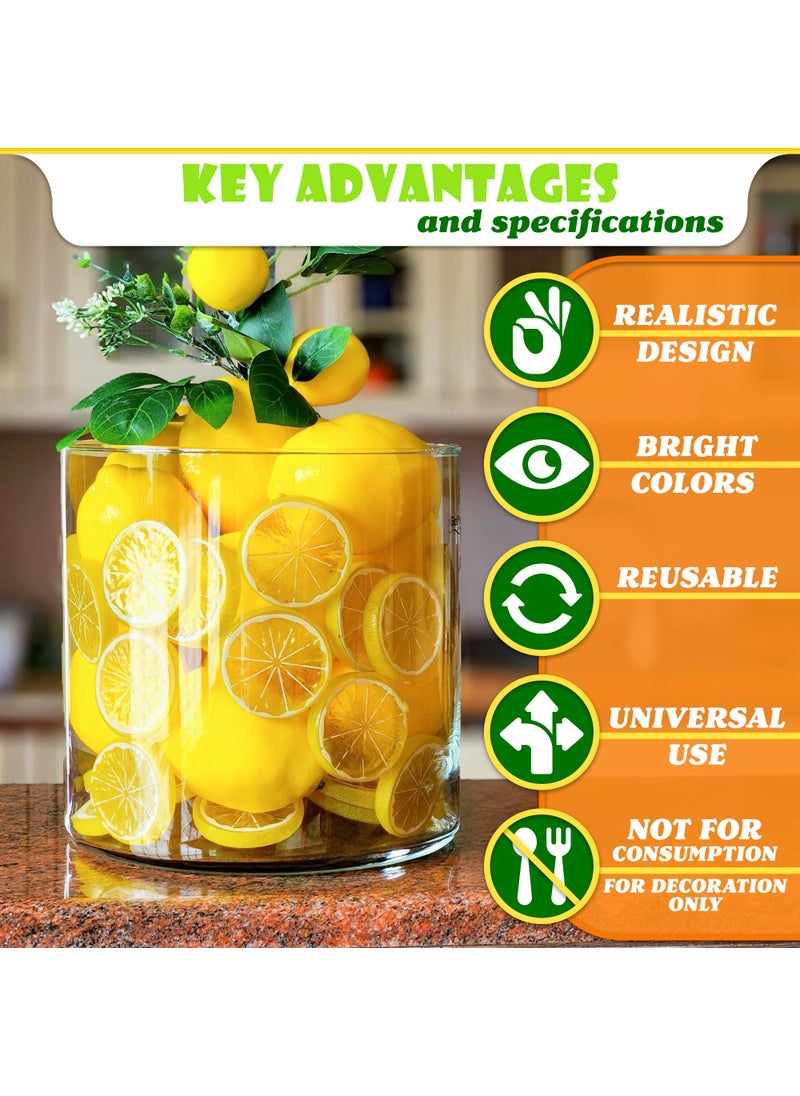 SIMAX 12Pcs Fake Lemon Slices Artificial - Fruit Party Decorations Fake Lemon Fruit Decorations for Party Lemon Kitchen Decoration - Simulation Yellow Lemon Home Kitchen - 2 Inch Plastic Fruit Decor Kitchen  - Image 4