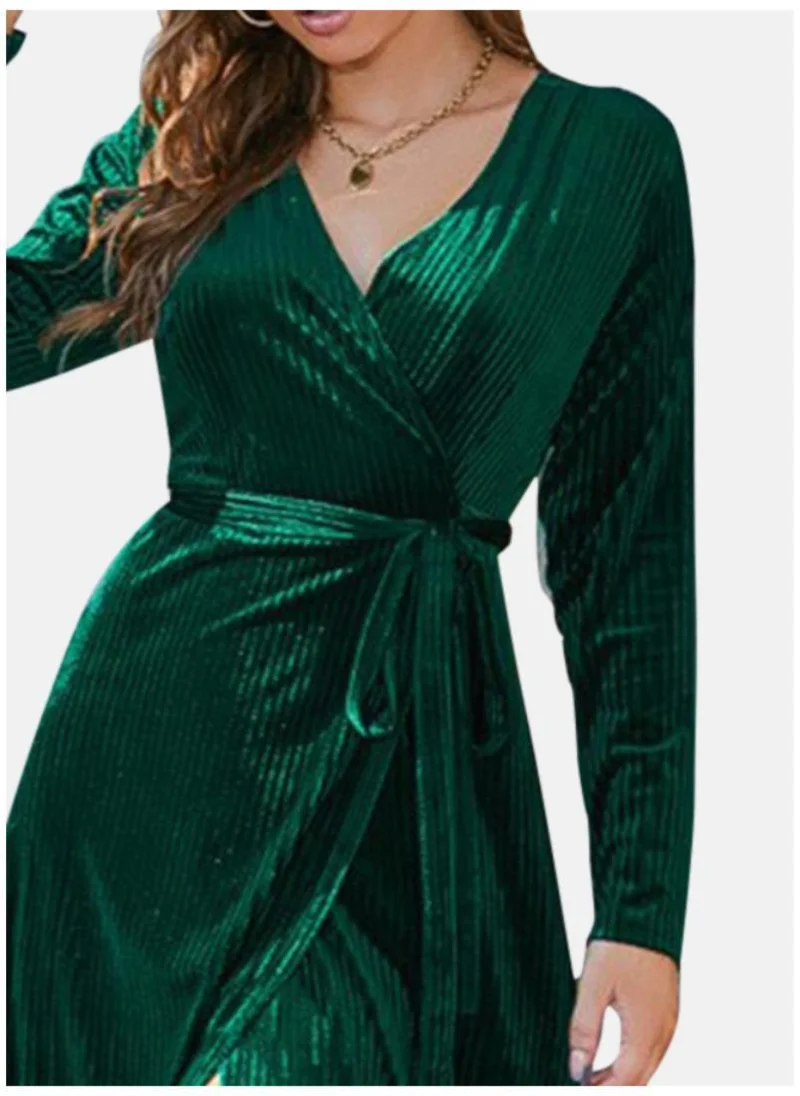يونيكي Green V-Neck Wrap Midi Dress