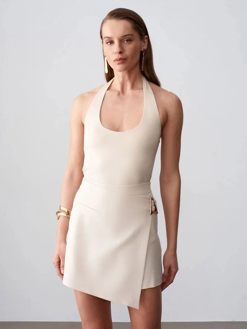 ديلفين Dilvin Belted High-Waist Mini A-Line Skirt
