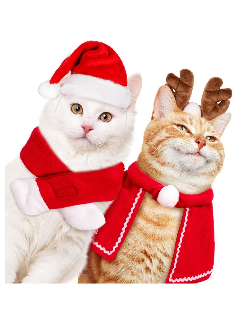 A.M Pet Xmas Costume Outfit Set Reindeer Antlers Headband Santa Xmas Hat Red Scarf and Pet Cloak for Dog Cat Pet Xmas Party Cosplay Christmas Supplies, 4 Pack - Image 1