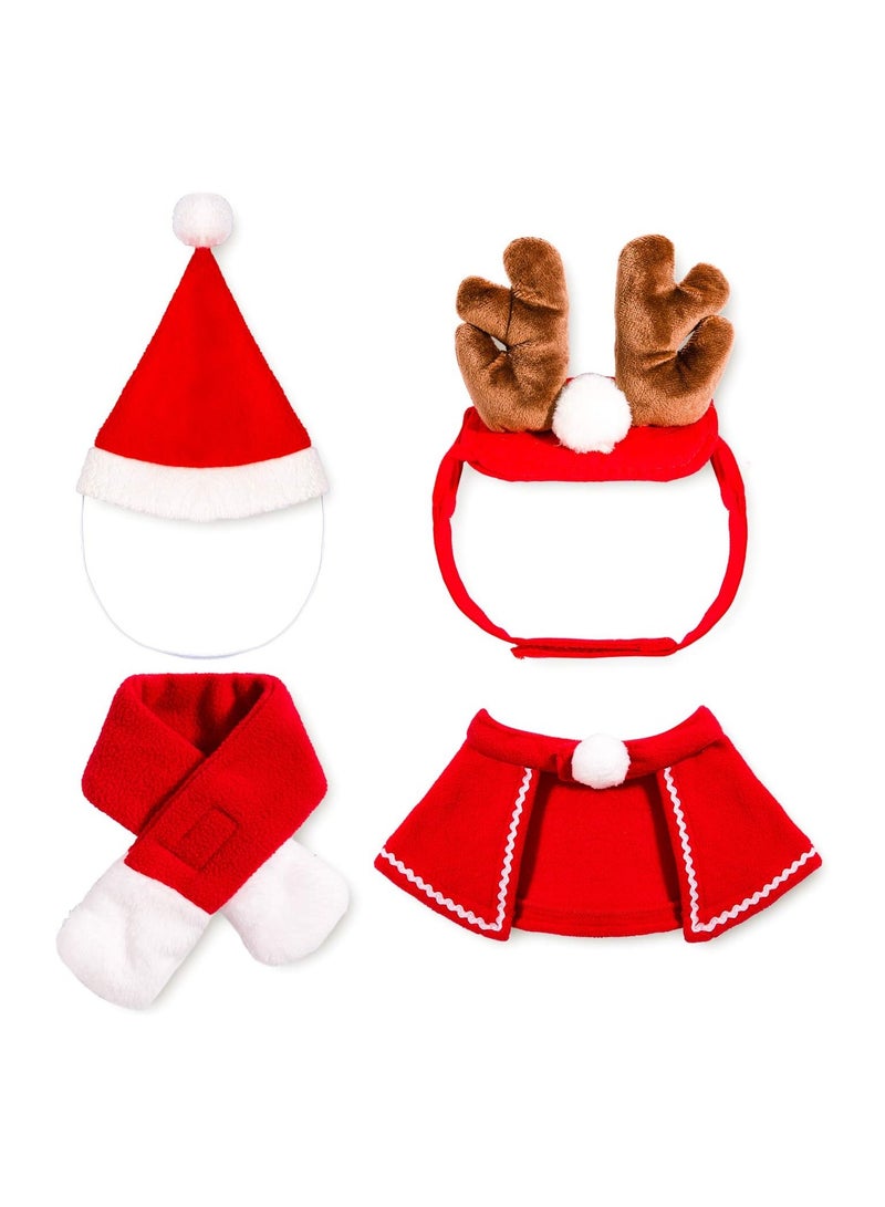 A.M Pet Xmas Costume Outfit Set Reindeer Antlers Headband Santa Xmas Hat Red Scarf and Pet Cloak for Dog Cat Pet Xmas Party Cosplay Christmas Supplies, 4 Pack - Image 2