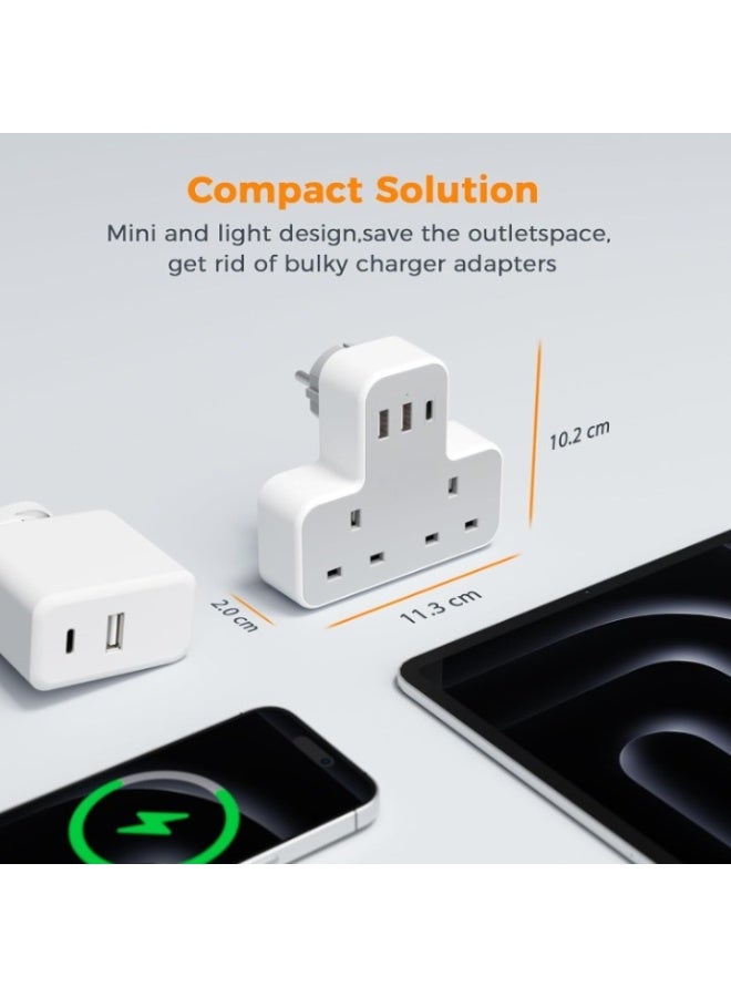 محول سفر كهربائي أوروبي – عدد 2 محول من نوع E/F إلى قابس المملكة المتحدة مع منفذ مؤرض، تصميم مدمج لاستخدامه في ألمانيا، فرنسا، البرتغال، إسبانيا، بولندا، واليونان - Image 4