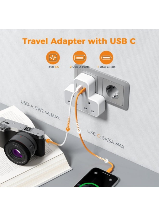 محول سفر كهربائي أوروبي – عدد 2 محول من نوع E/F إلى قابس المملكة المتحدة مع منفذ مؤرض، تصميم مدمج لاستخدامه في ألمانيا، فرنسا، البرتغال، إسبانيا، بولندا، واليونان - Image 3