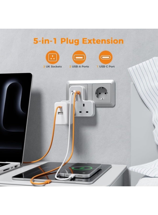 محول سفر كهربائي أوروبي – عدد 2 محول من نوع E/F إلى قابس المملكة المتحدة مع منفذ مؤرض، تصميم مدمج لاستخدامه في ألمانيا، فرنسا، البرتغال، إسبانيا، بولندا، واليونان - Image 2