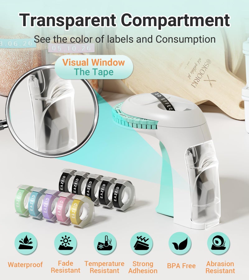 EazeID Embossing Label Maker Machine with Tapes, Retro Label Maker Embossed, Vintage Embosser Labeler with 10 Rolls 3D Color Embossing Label Tapes for Kid DIY Scrapbooking Supplies, Teachers Gifts - Image 4