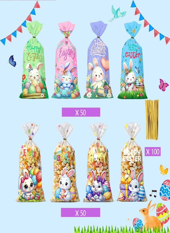CUUSNNY Easter Candy Bags 100 Pcs with 120 Gold Twist Ties,Plastic Cellophane Treat Bags for Kids Easter Egg Hunt, Party Favors & Gift Packaging,Holiday Goodie Bag Supplies (Colorful Design) - Image 3