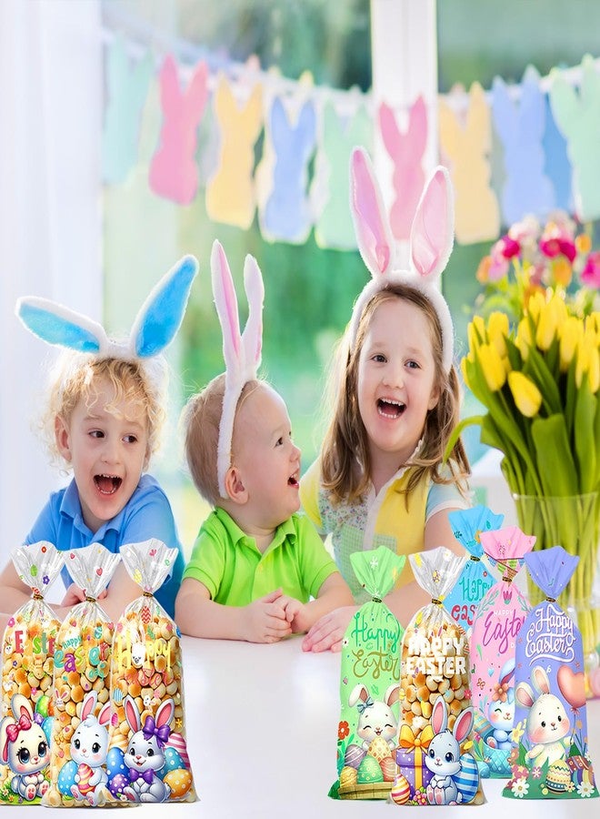 CUUSNNY Easter Candy Bags 100 Pcs with 120 Gold Twist Ties,Plastic Cellophane Treat Bags for Kids Easter Egg Hunt, Party Favors & Gift Packaging,Holiday Goodie Bag Supplies (Colorful Design) - Image 4