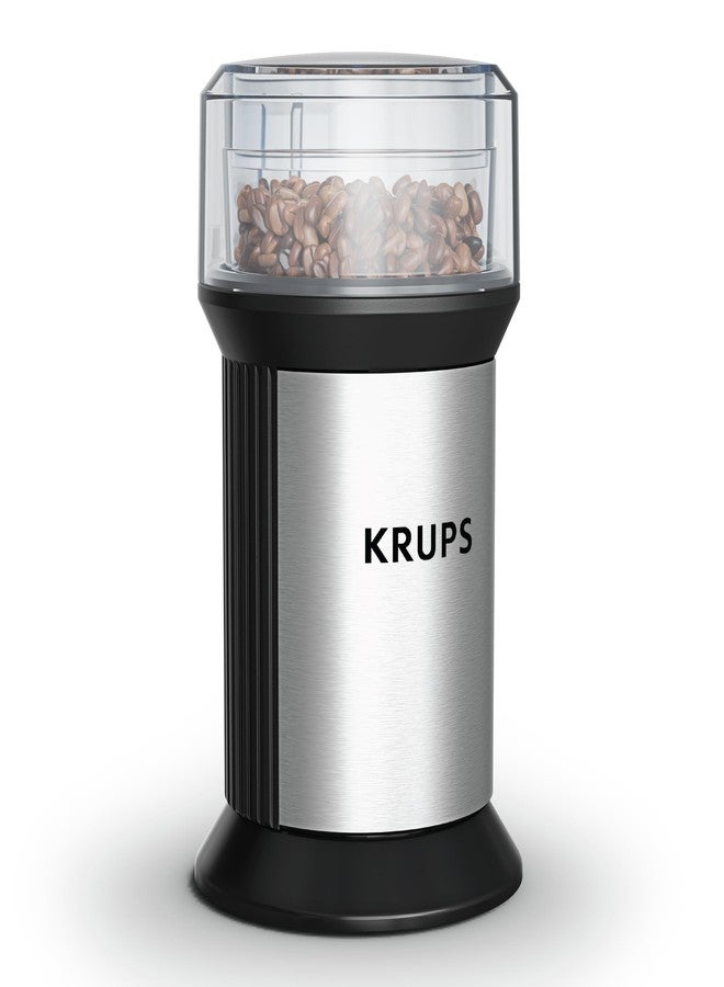 KRUPS Electric Blade Coffee Grinder 1.6 Oz, Adjustable Coarse to Fine for the Perfect Espresso, Grind Coffee Beans, Spices & Herbs, Removable Dishwasher Safe Bowl, Stainless Steel - Image 1