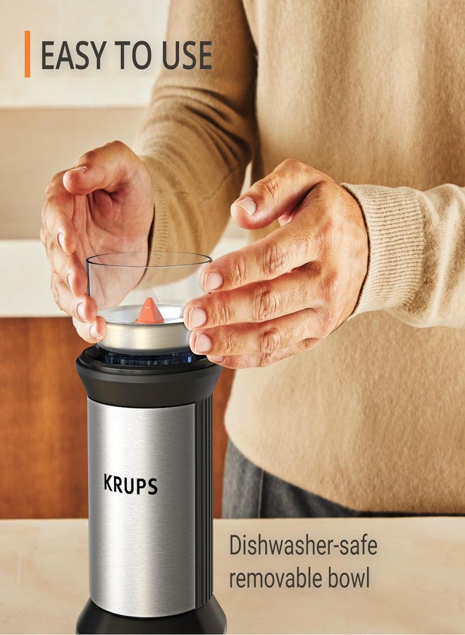 KRUPS Electric Blade Coffee Grinder 1.6 Oz, Adjustable Coarse to Fine for the Perfect Espresso, Grind Coffee Beans, Spices & Herbs, Removable Dishwasher Safe Bowl, Stainless Steel - Image 2