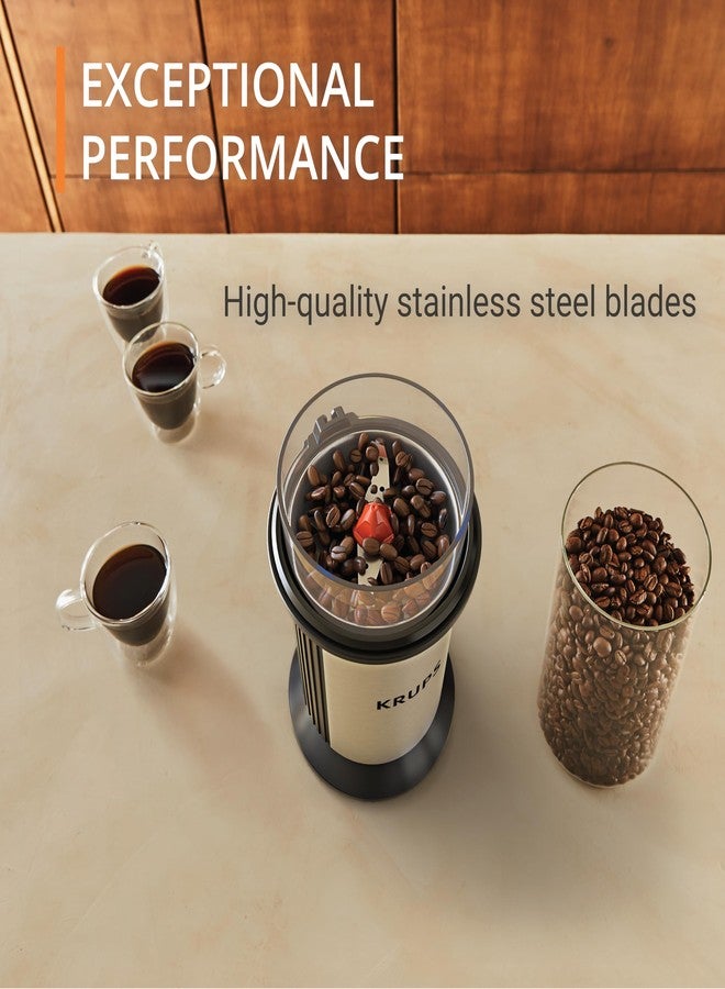 KRUPS Electric Blade Coffee Grinder 1.6 Oz, Adjustable Coarse to Fine for the Perfect Espresso, Grind Coffee Beans, Spices & Herbs, Removable Dishwasher Safe Bowl, Stainless Steel - Image 3