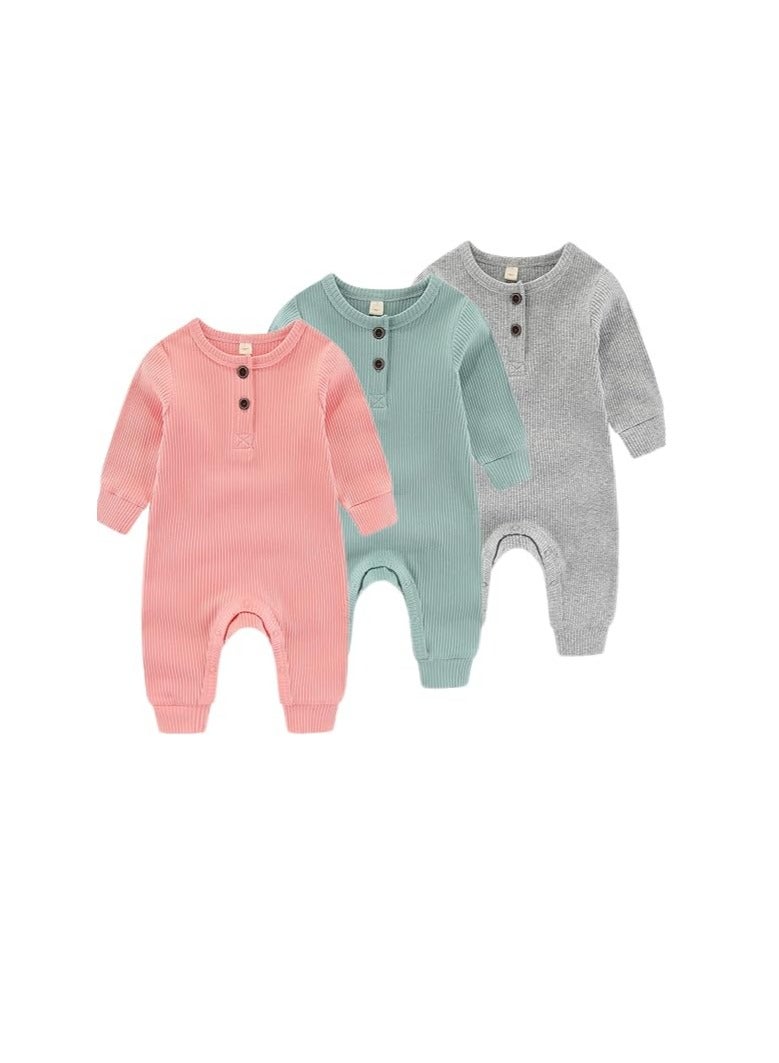 Newborn Baby Boys Girls One Piece Romper With Mitten Cuffs 3 Pack  - Image 1