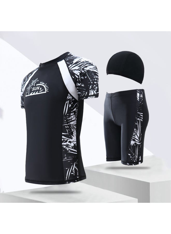 Adult Swimming Suit Men's Split Two-piece Set Men's Sunscreen Short-sleeved Surfing Snorkeling Suit Warm Hot Spring Men's Swimwear