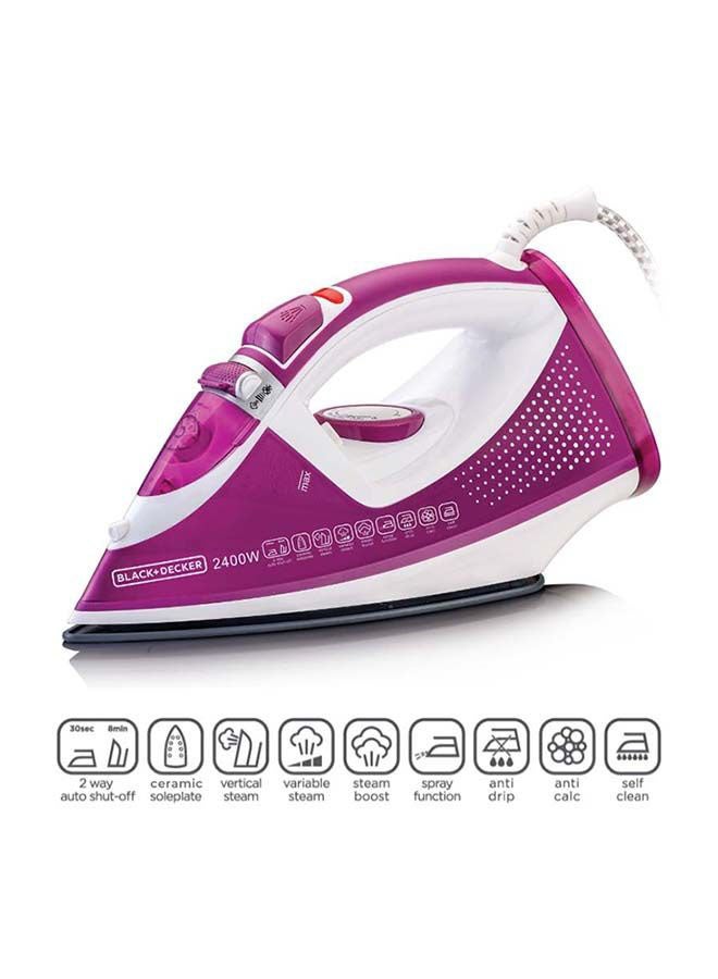 Steam Iron, Ceramic Soleplate, 2-Way Auto Shutoff, Variable Steam Control, Vertical Steam, Anti-Calc System, Self-Clean Function, 60g/min Boost, 320 ml 2400 W X2450-B5 Purple/White