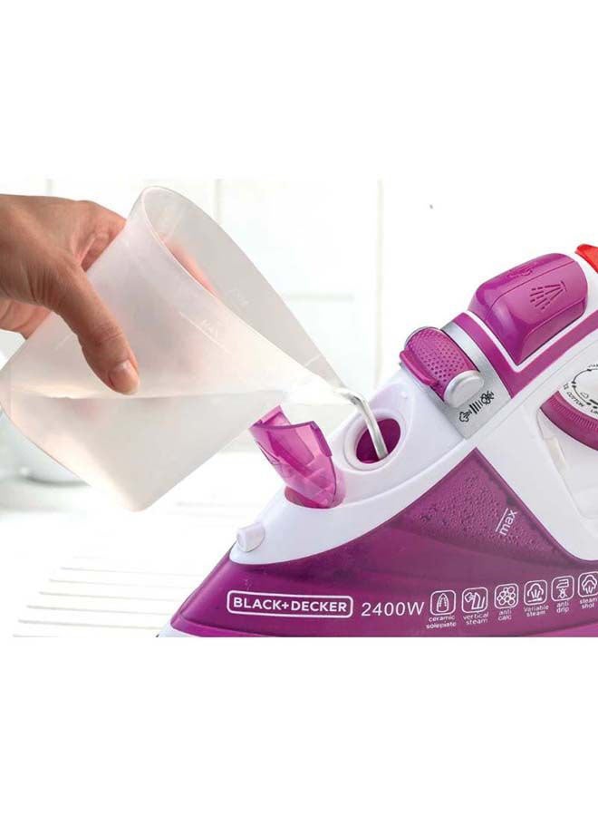 BLACK+DECKER Steam Iron, Ceramic Soleplate, 2-Way Auto Shutoff, Variable Steam Control, Vertical Steam, Anti-Calc System, Self-Clean Function, 60g/min Boost, 320 ml 2400 W X2450-B5 Purple/White - Image 4