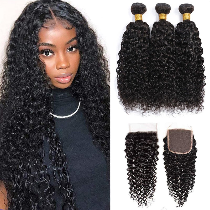 12A Brazilian Curly Bundles Human Hair with Closure 24 26 2822 100 Unprocessed Virgin Remy Kinky Curly Human Hair Weave Bundles with Lace Closure Natural Color