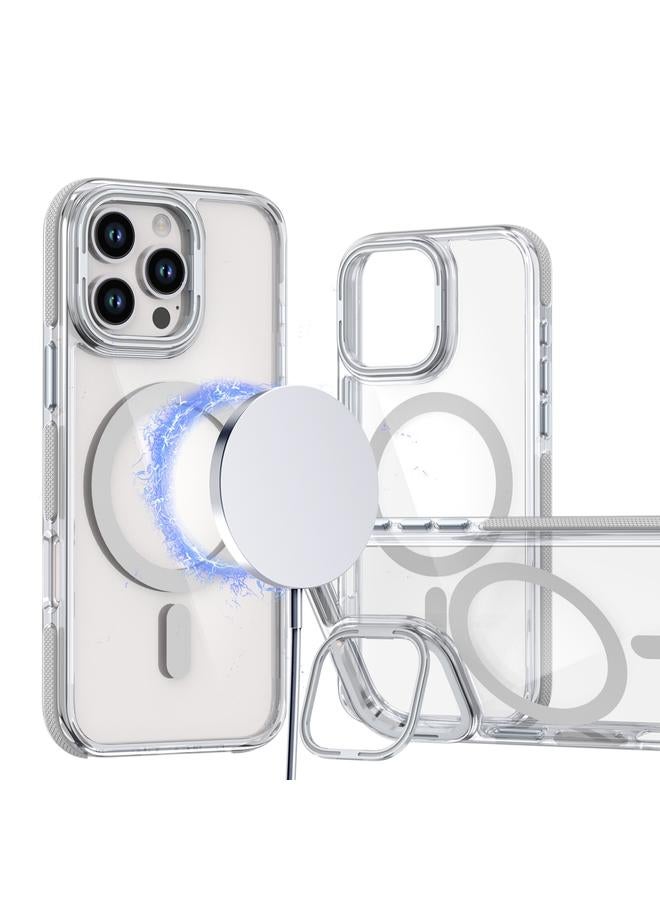 S-TOP Case For iPhone 16 Pro Max Dual-Color Clear Acrylic Hybrid TPU Lens Flip Holder MagSafe Phone Case - Image 1