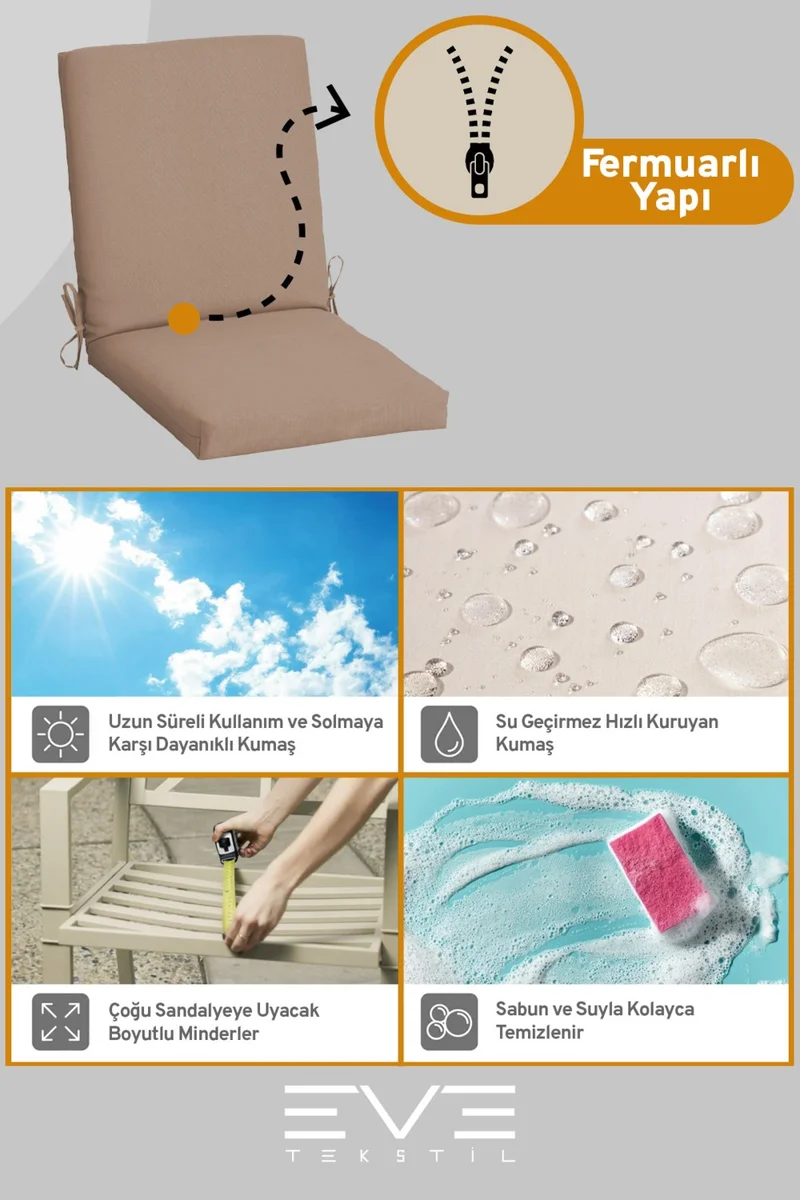 ايفي تكستل Garden - Living Room - Balcony Backrest Zippered Connectable Washable Chair Cushion 8 Pieces