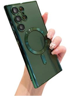 For Samsung Galaxy S23 Ultra Case Magnetic Clear with Camera Lens Protector Full Protection MagSafe Electroplated Silicone Slim Fit Shockproof Protective Case Cover - Green