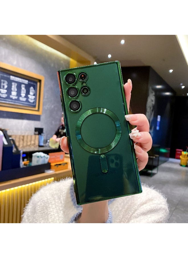 SHOPI - For Samsung Galaxy S23 Ultra Case Magnetic Clear with Camera Lens Protector Full Protection MagSafe Electroplated Silicone Slim Fit Shockproof Protective Case Cover - Green - Image 1