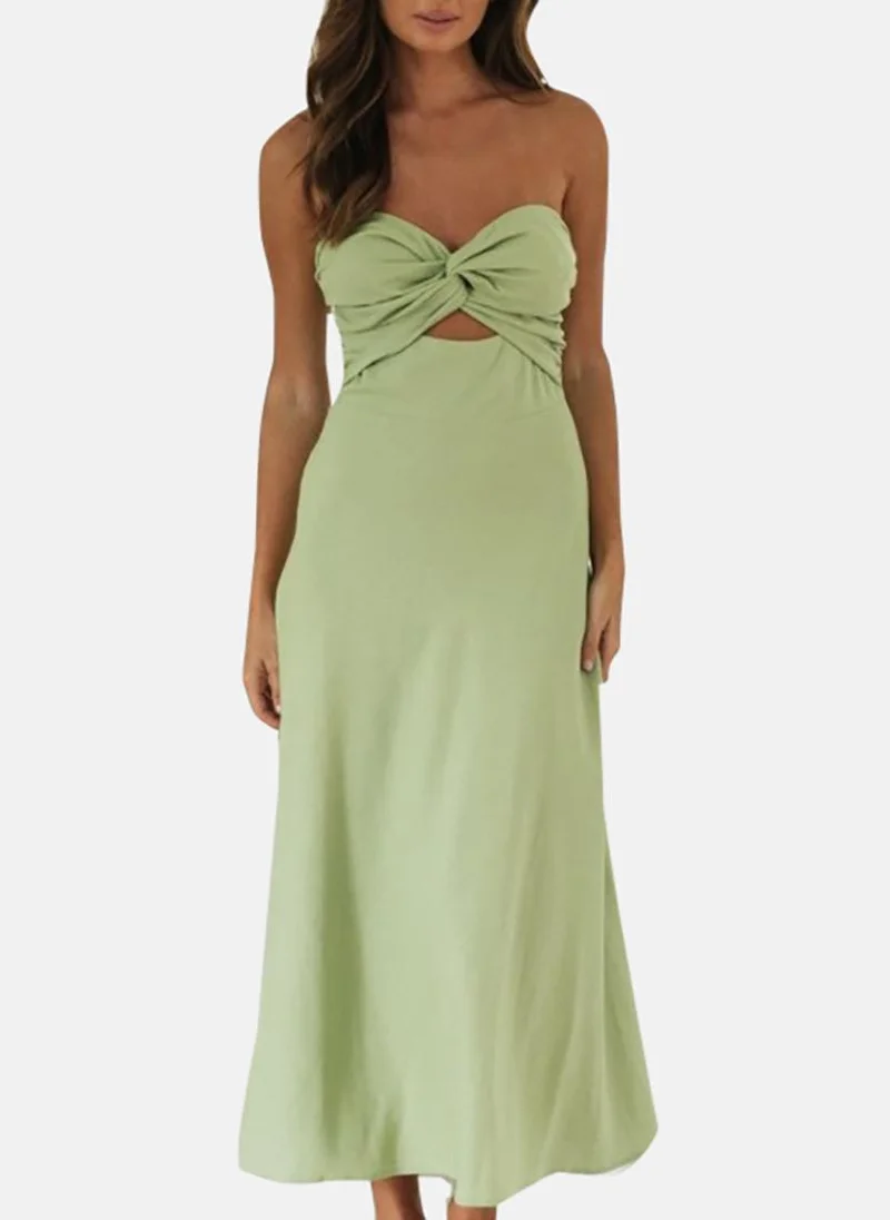 يونيكي Olive Green Women Strapless Cut-Out Cotton Sheath Midi Dress