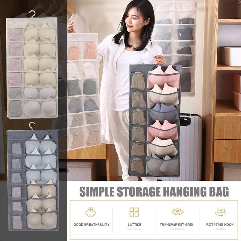 VIHAX VIHAX 30 Pocket Closet Hanging Organizer with Mesh Pockets Dual Sided Wall Shelf Wardrobe Storage Bags Oxford Cloth Space Saver Bag for Bra Underwear Underpants Socks  - Image 5