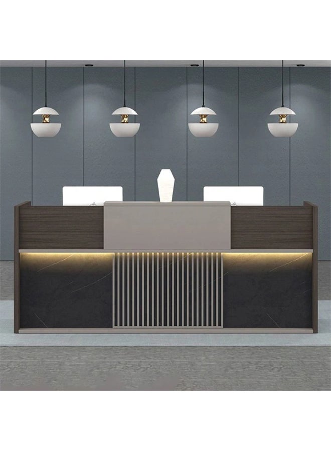 NEO FRONT FURNITURE 1.8 Meter Wooden Reception Desk – Brown Office Front Counter with Cable Management for Lobby & Reception Area (180 x 70 x 105 cm) LM-QT2470-1.8M - Image 1