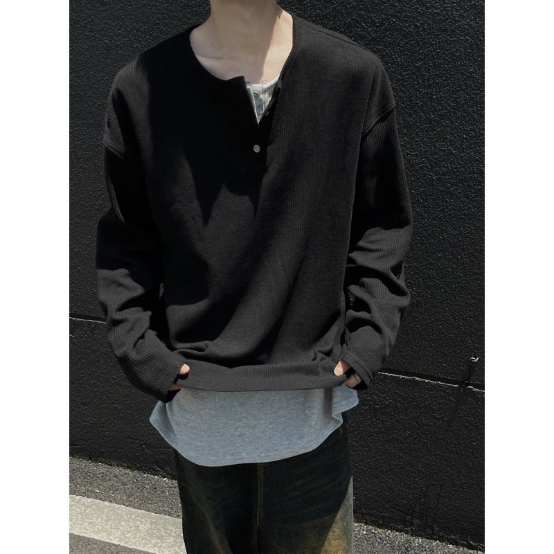 2025 Fake Two-Piece Long-Sleeved T-Shirt For Boys, Loose And Casual, Spring & Fall Korean Style Versatile T-Shirt Top Trend - Image 3