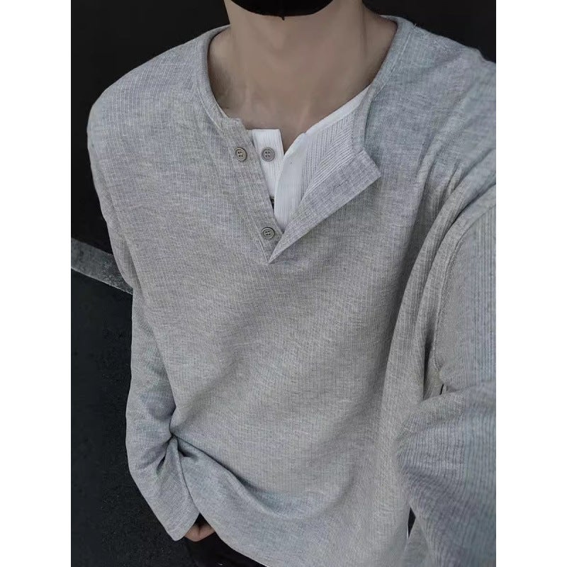 2025 Fake Two-Piece Long-Sleeved T-Shirt For Boys, Loose And Casual, Spring & Fall Korean Style Versatile T-Shirt Top Trend - Image 2
