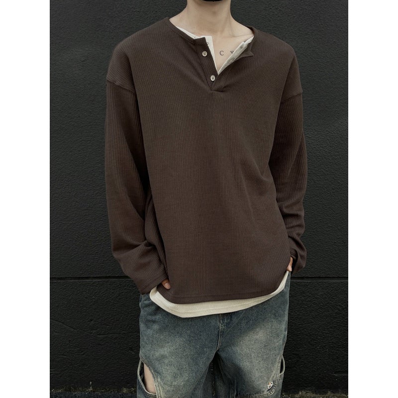 2025 Fake Two-Piece Long-Sleeved T-Shirt For Boys, Loose And Casual, Spring & Fall Korean Style Versatile T-Shirt Top Trend - Image 5