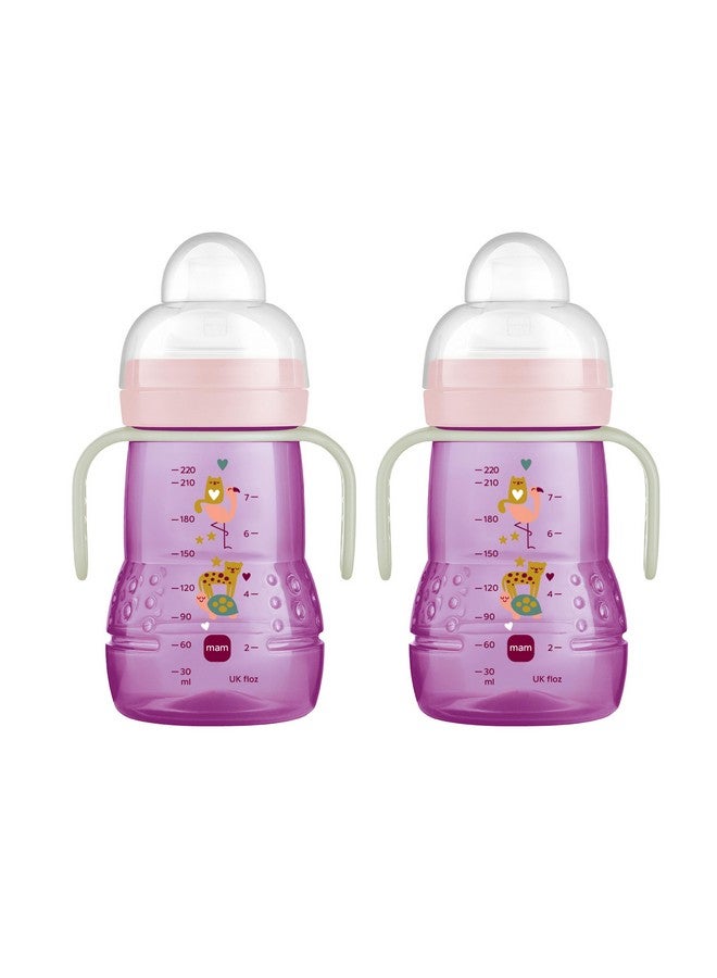 MAM Plastic Trainer Cup, Trainer Drinking Cup With Extra-Soft Spout, Spill-Free Nipple, And Non-Slip Handles, For Girls 4+ Months, Eight Ounces - Image 1