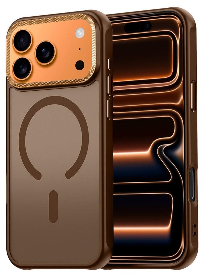 دبليو تيك غطاء آيفون 17 برو ماكس 5G 2025 من السيليكون الصلب الهجين الشفاف الأنيق النحيف المغناطيسي Magsafe (MCMPMN) - بني - Image 1