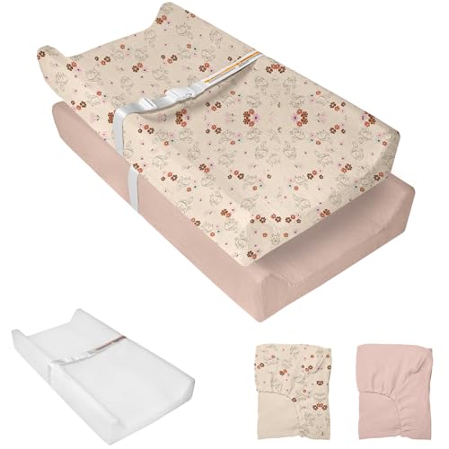 JVEOO Muslin Baby Changing Pad 2 Pack Muslin Soft Cotton Covers Waterproof Lining Foam Diaper Changing Table Pad 32 x 166 Mat for Dressers - Image 1